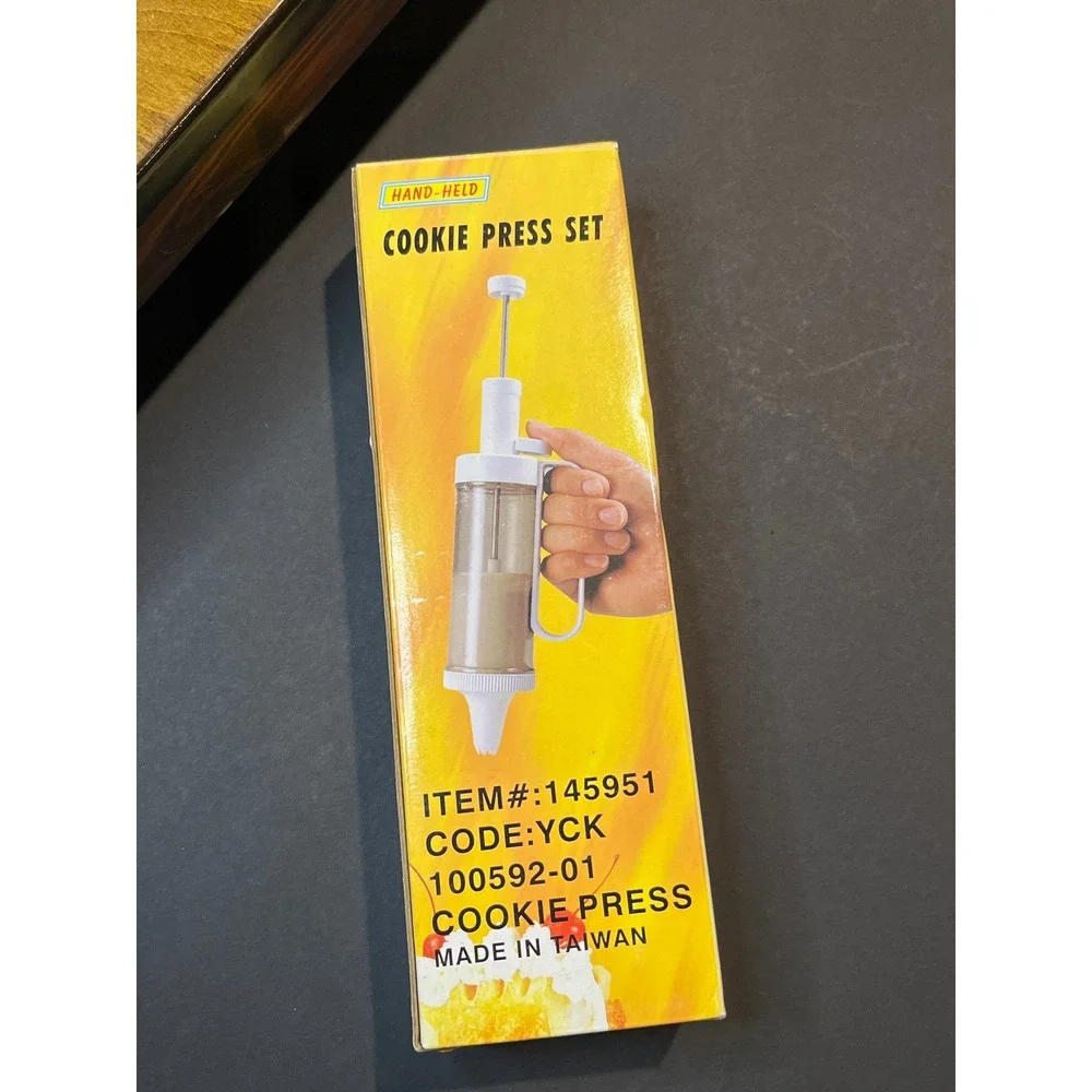 Vintage Hand-Held Cookie Press Set White Clear plastic 145951 Spritz Maker
